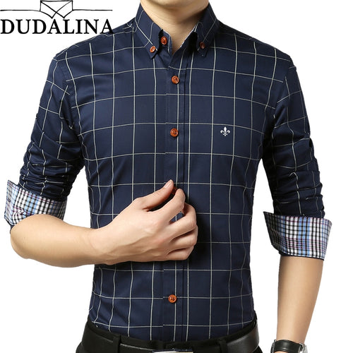 DUDALINA Shirt Male Plaid Without Pocket Men Clothes