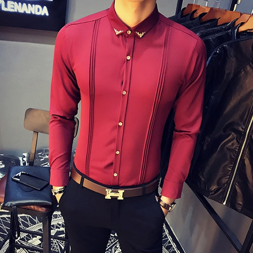 Men Tuxedo Shirts Pleated Front Solid Mens Dress Shirts