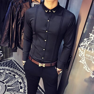 Men Tuxedo Shirts Pleated Front Solid Mens Dress Shirts